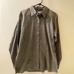 Rock 47 by Wrangler Womens XL Western Shirt Gray Embroidered‎ Rhinestone